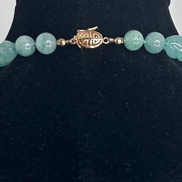 Jadeite Gemstones Tassel Necklace 12" Blue Gold-tone Chinese Zodiac Medallion - Picture 12 of 14